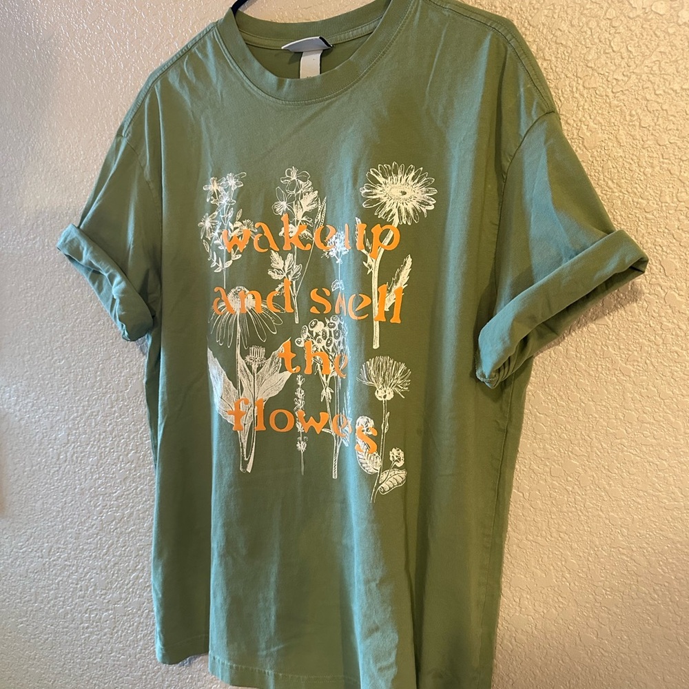 Olive Graphic Tee with Floral Design